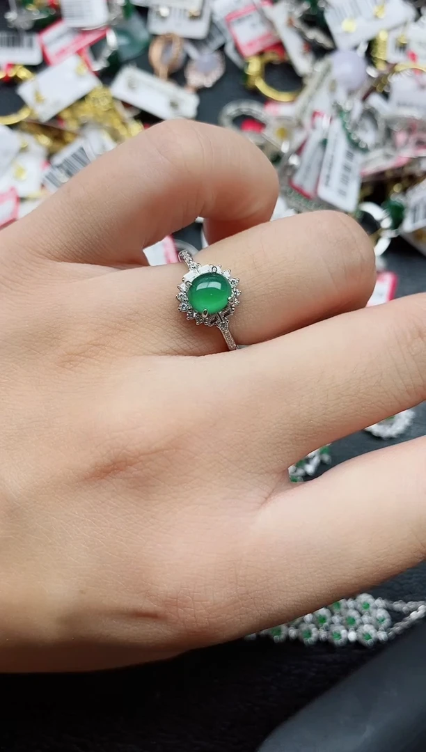 银S925镶嵌戒指翡翠4