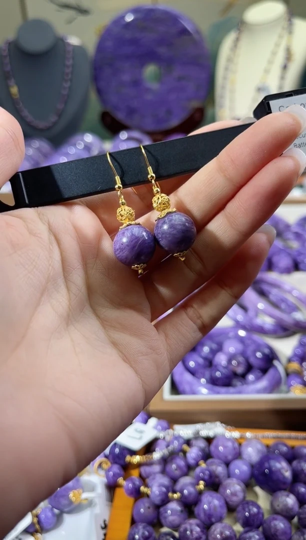 银S925镶嵌查罗石（紫龙晶）耳钩14