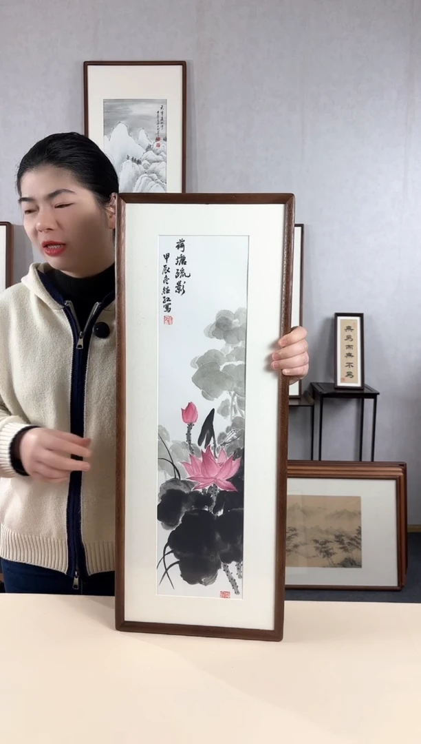 【闪购商品】国画手绘*荷花*28*72cm实木框
