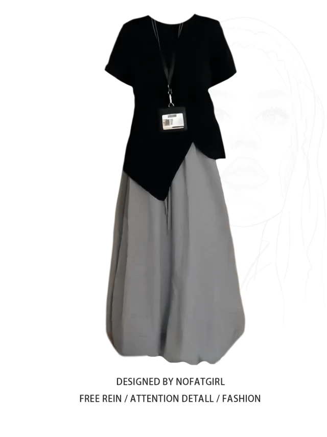 大码胖mm法式复古风设计感花苞格子半身裙夏季新款小众高级感套装