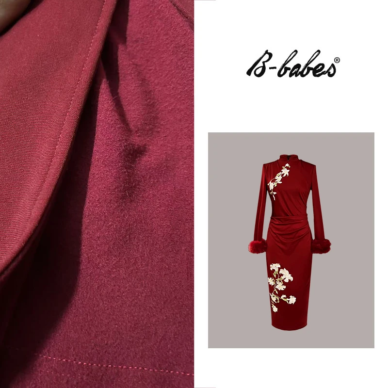 B-babes【天官赐福】清-新中式改良旗袍连衣裙秋冬加绒包臀长裙