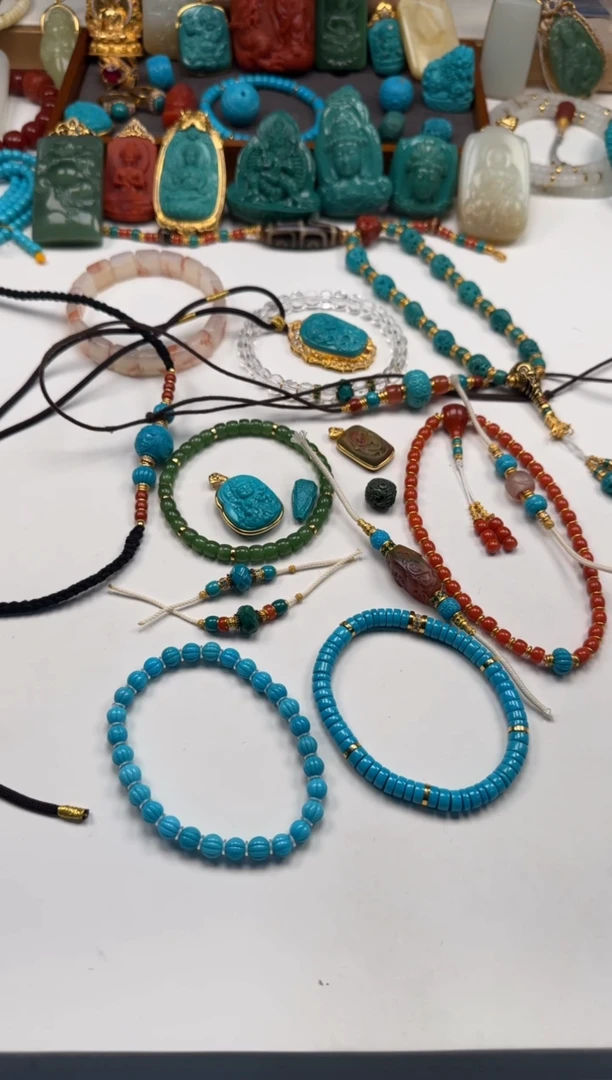 18K金镶嵌绿松石手串手串桃***~手串手串