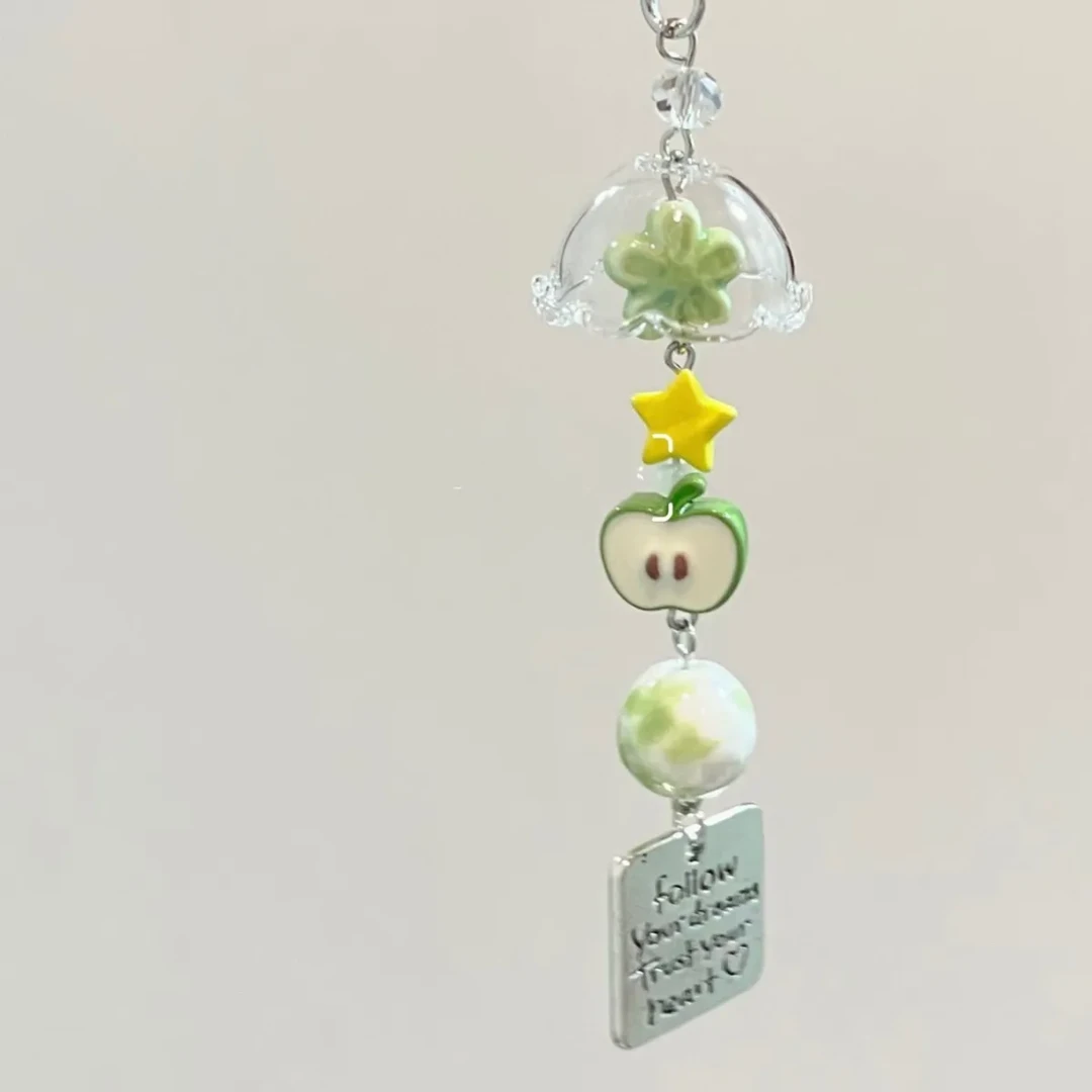 【风铃绿苹果】少女心手作幸运苹果干星星串珠咕本链手机链钥匙扣