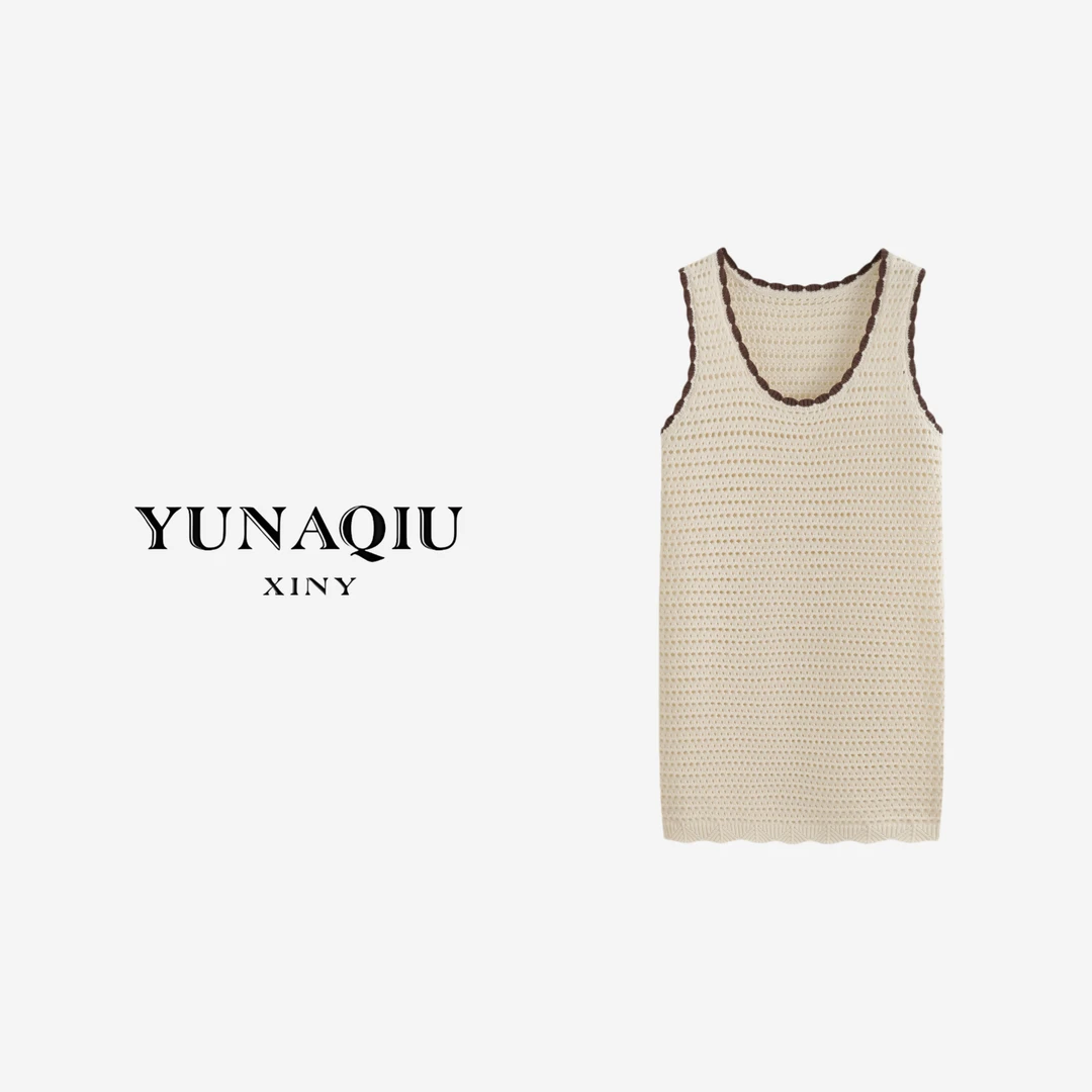 YUNAQIU 百搭撞色针织无袖背心连衣裙-9541