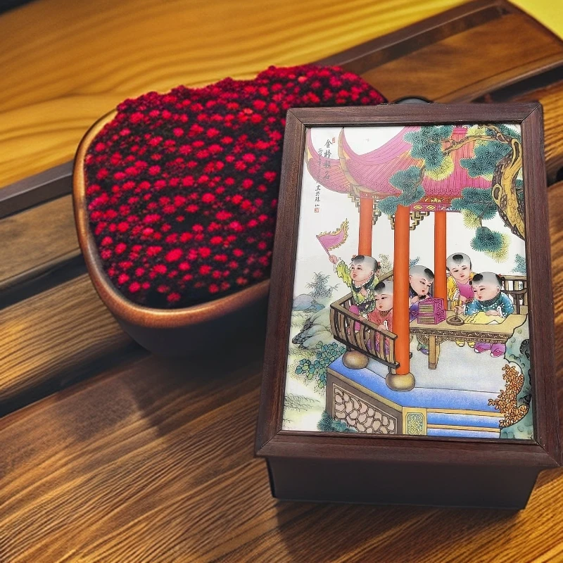 景德镇瓷板画金榜题名手工粉彩陶瓷实木边框37*29cm