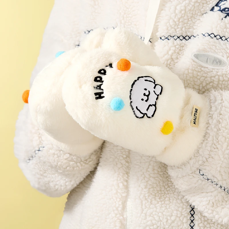 线条小狗Maltese暖暖毛绒手套苹果袜子组合保暖防风新年礼物