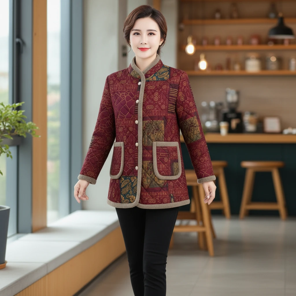 民族风常规中厚宽松型中老年短款外套冬季加绒加厚女装秋冬装2541