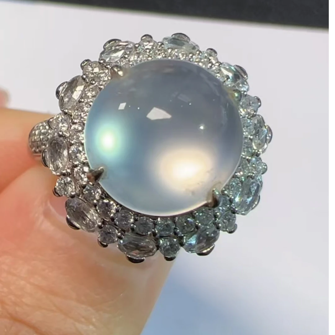 缅甸天然翡翠高冰蛋面戒指