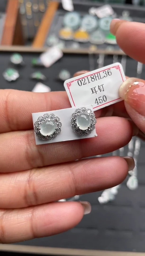 【闪购商品】翡翠耳饰银S925镶嵌0218HL36