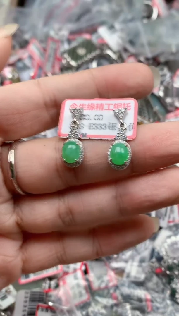 银S925镶嵌戒指翡翠天然A货缅甸翡翠