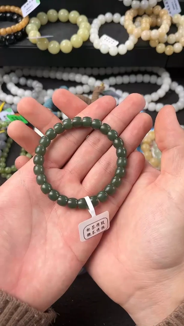 【闪购商品】和田玉手串未镶嵌若羌青黄口直切手串卡8微色差