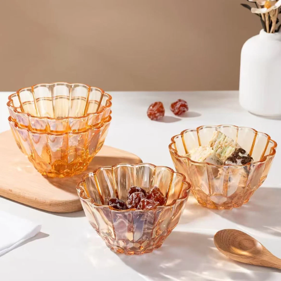 2025新款四只装琥珀色棱镜碗家用加厚玻璃米饭碗沙拉碗