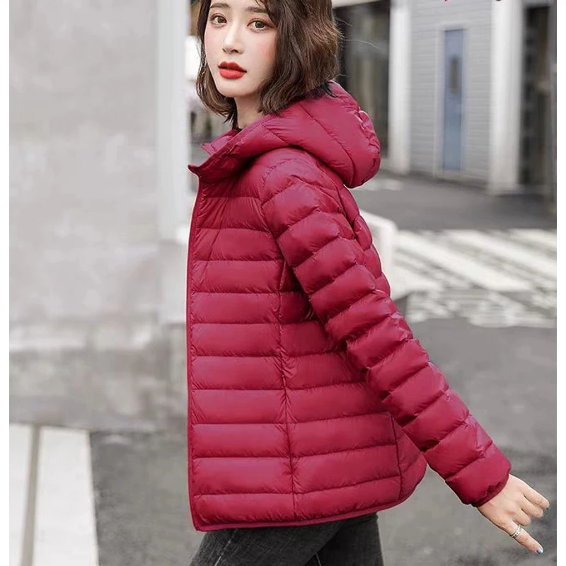 秋冬新款纯色轻薄羽绒服女士外穿立领连帽两款任选保暖超轻外套