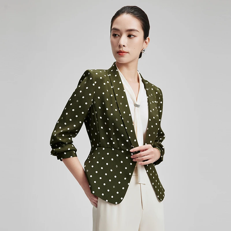 【晨粉专享价】赢智尚春季墨绿色波点印花外套印花时尚长袖ZA01944
