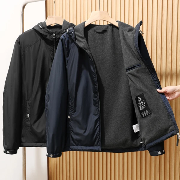 绵羊毛填充轻奢高级风秋冬男士防风保暖休闲轻商务连帽棉夹克外套