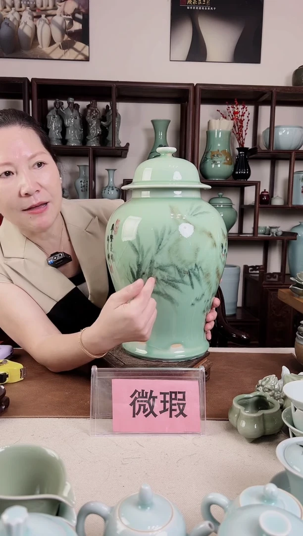 微瑕 龙窑烧 猫画 盖罐