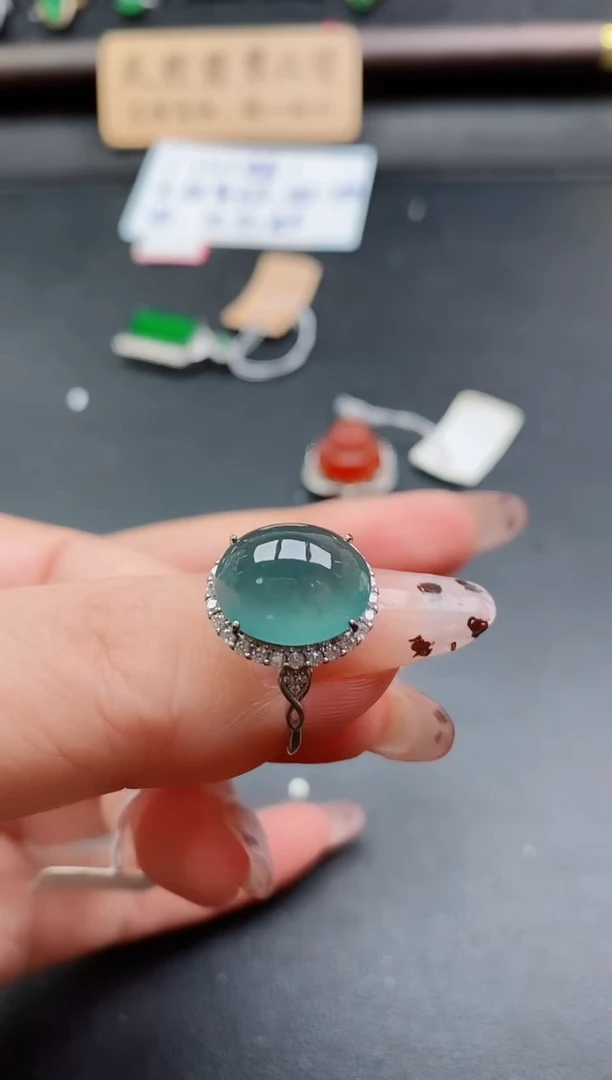 银S925镶嵌戒指翡翠1