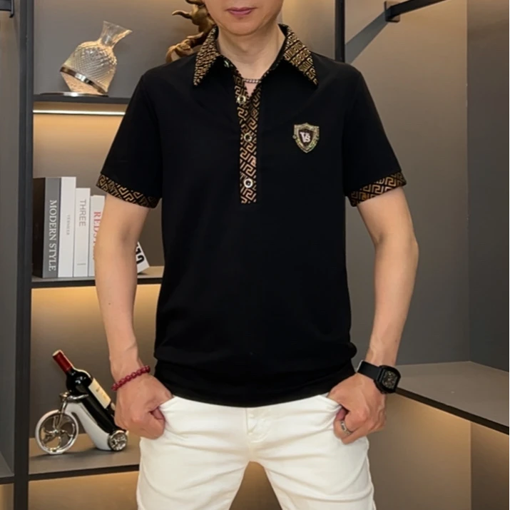 2025夏季金黑金富豪男士Polo衫翻领轻奢上衣t恤百搭男装半袖潮