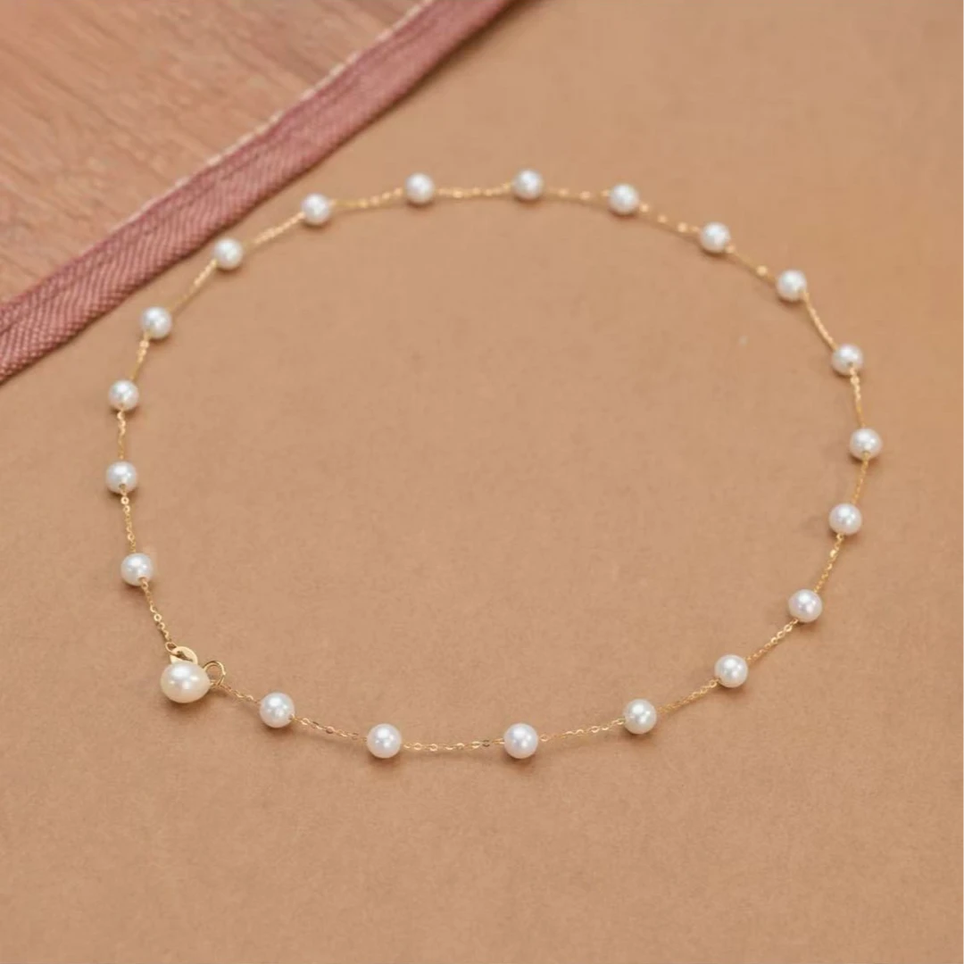 mmmm/金魅18k金淡水珍珠满天星简约时尚高级感项链锁骨链4-7mm