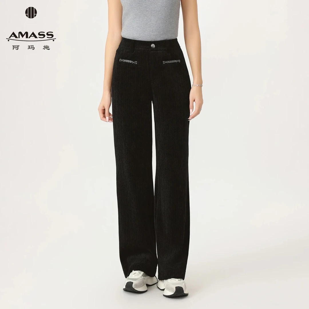 AMASS/阿玛施长裤秋季厚秋冬休闲裤显瘦针织裤子女士阔腿裤510058