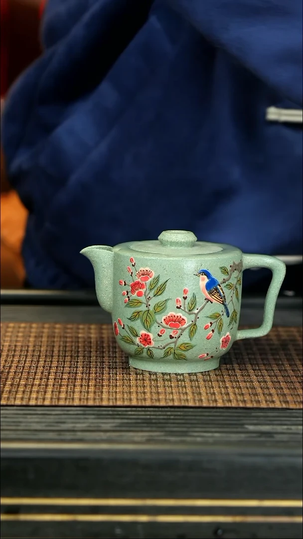 【闪购商品】紫砂茶壶47豆青 花鸟壶浚