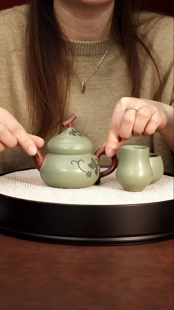 紫砂茶案宜兴紫砂 葫芦套组 粉浆紫泥 马千里