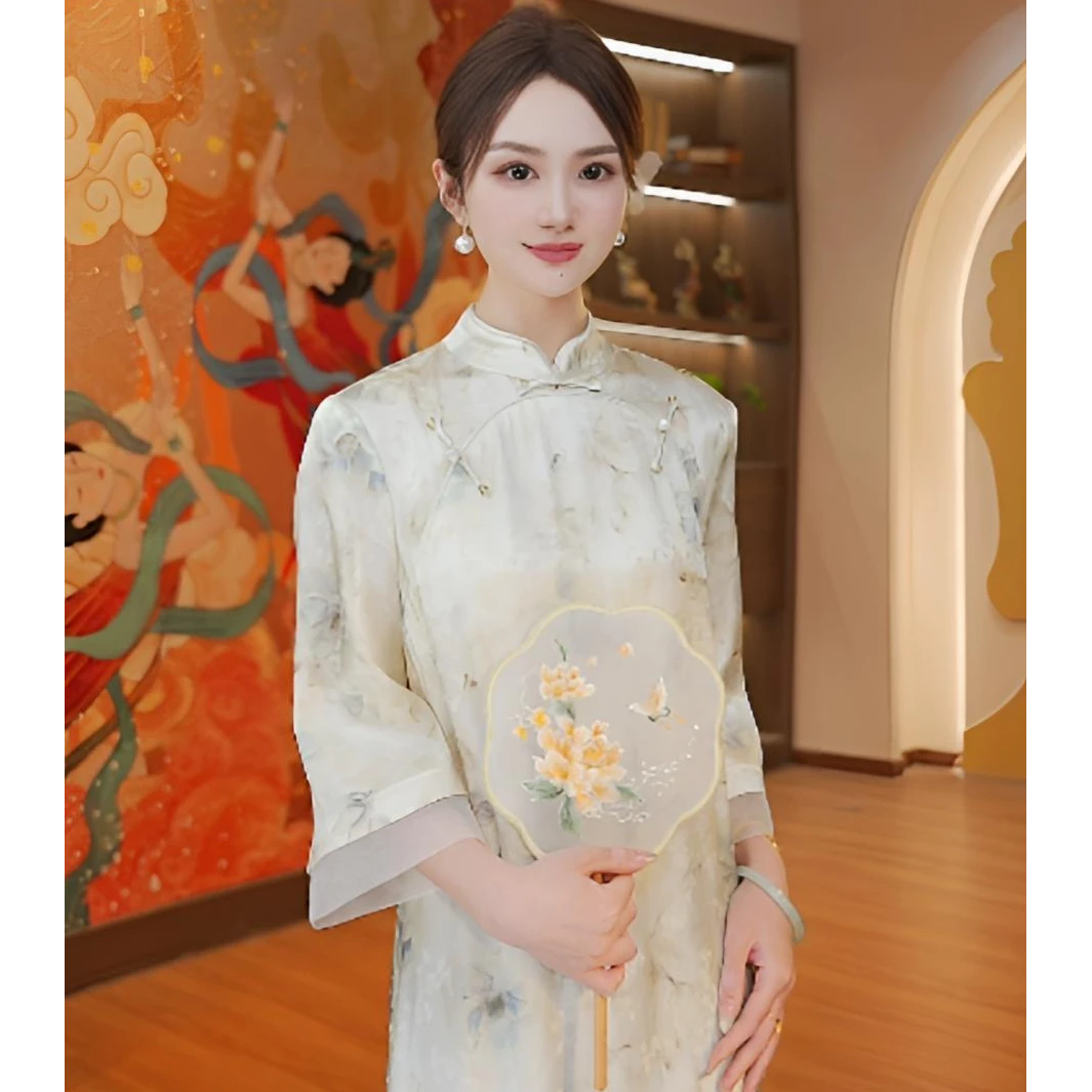 月痕清澜  定制新中式国风清冷高级气质款刺绣连衣裙DZ6699