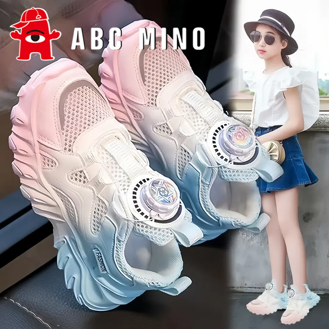 ABC MINO女童镂空网鞋旋转扣透气网面运动鞋老爹鞋软底舒适休闲鞋
