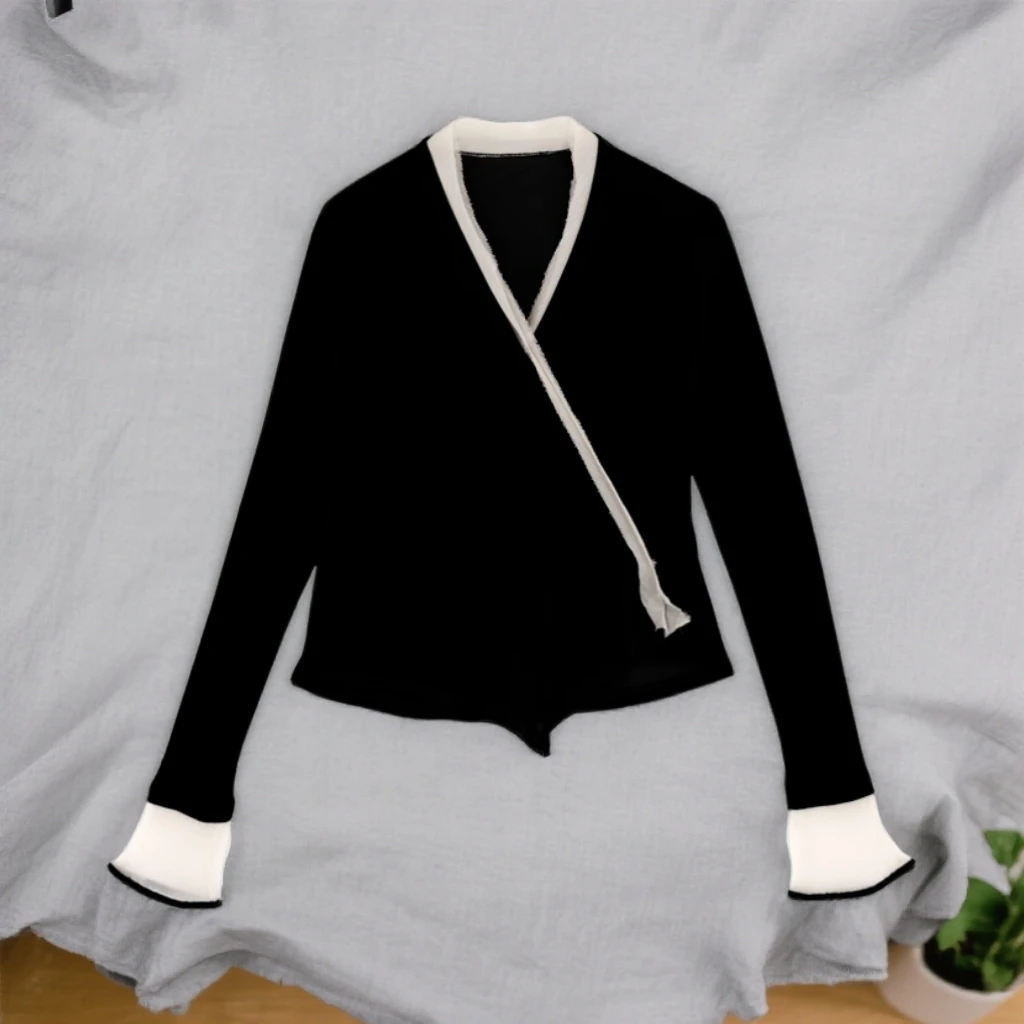 女丝绒定制轻奢伞裙半身裙+女法式破边拼接丝绒名媛上衣