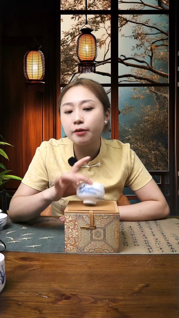 景德镇高温瓷高脚冰种料山水