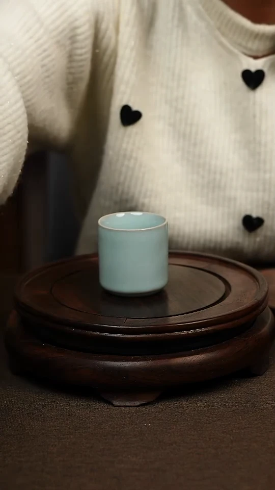 瓷片天青色扳指杯50ml微瑕不带礼盒