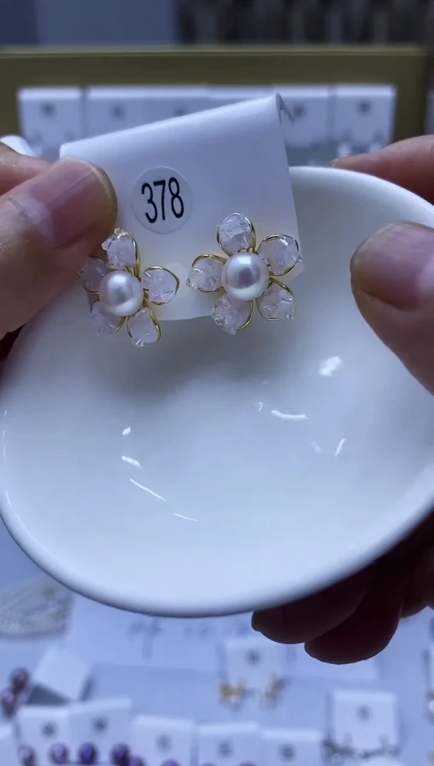 银S925镶嵌耳饰淡水珍珠378