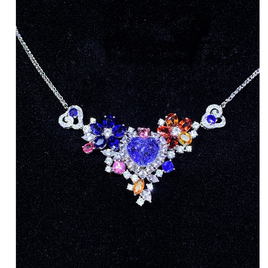 优美内涵18K金天然无烧蓝宝石项链日常