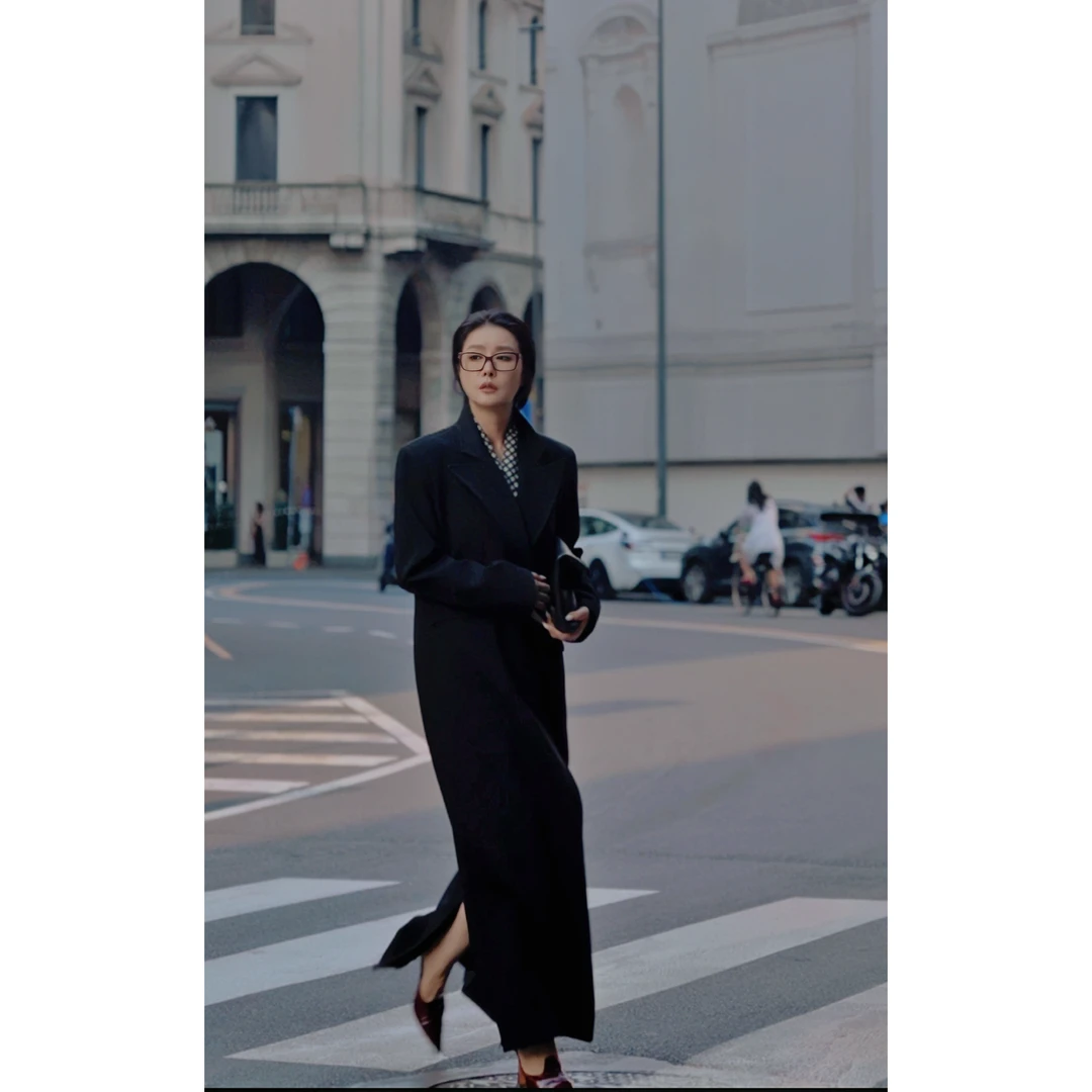 【教父2代】罗兰主义宽肩意式女权吸烟装 25春超长H风衣西装