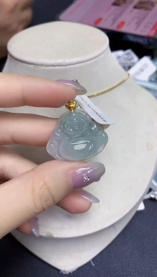 颈饰18K金镶嵌翡翠天然缅甸翡翠A货百元以上9元证书费自理