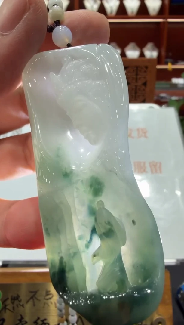 未镶嵌挂件翡翠A货翡翠孤品国雕谢林工