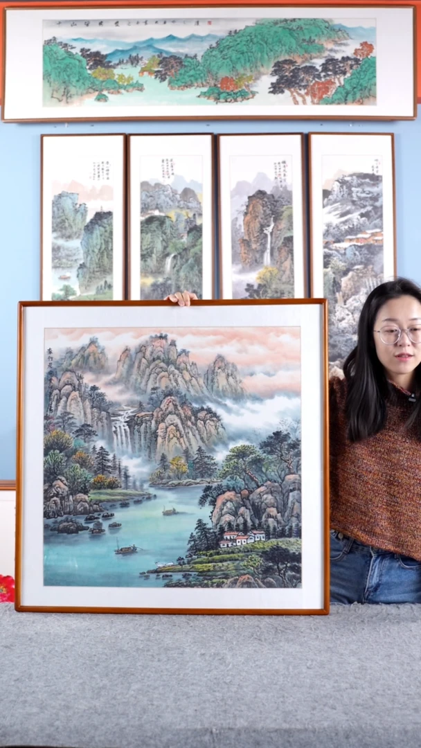 【闪购商品】国画王立明《泰行晨曲》手绘带框83*83