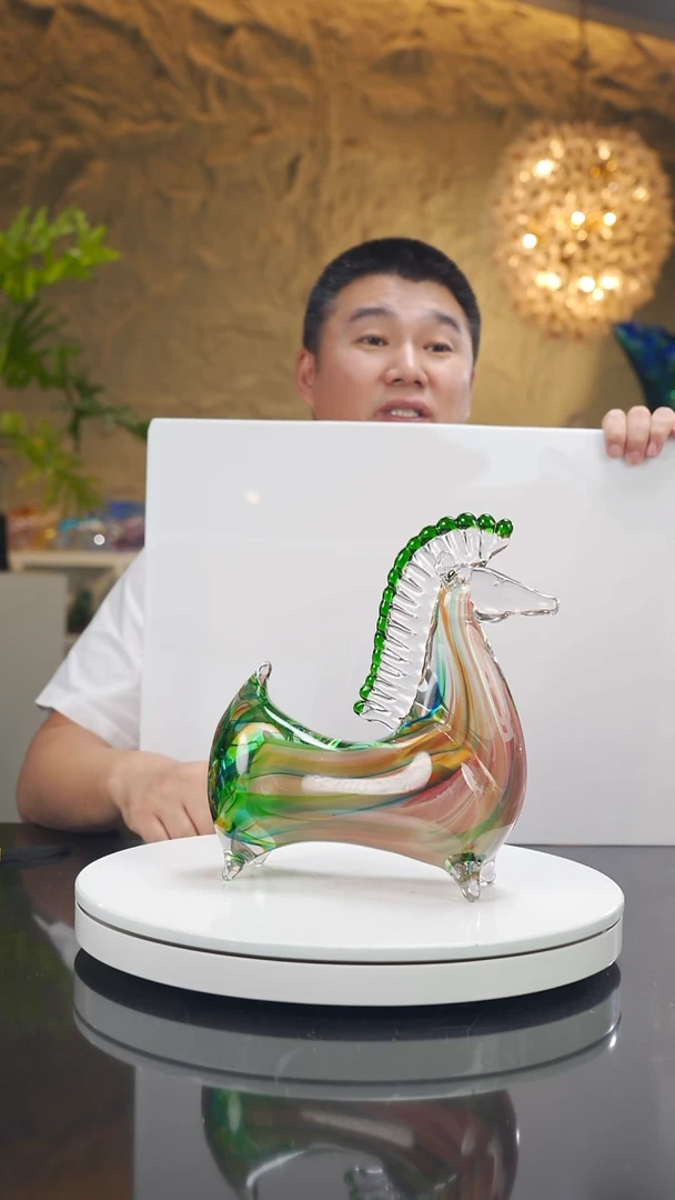 手工艺品琉璃枫*叶七彩小唐马摆件
