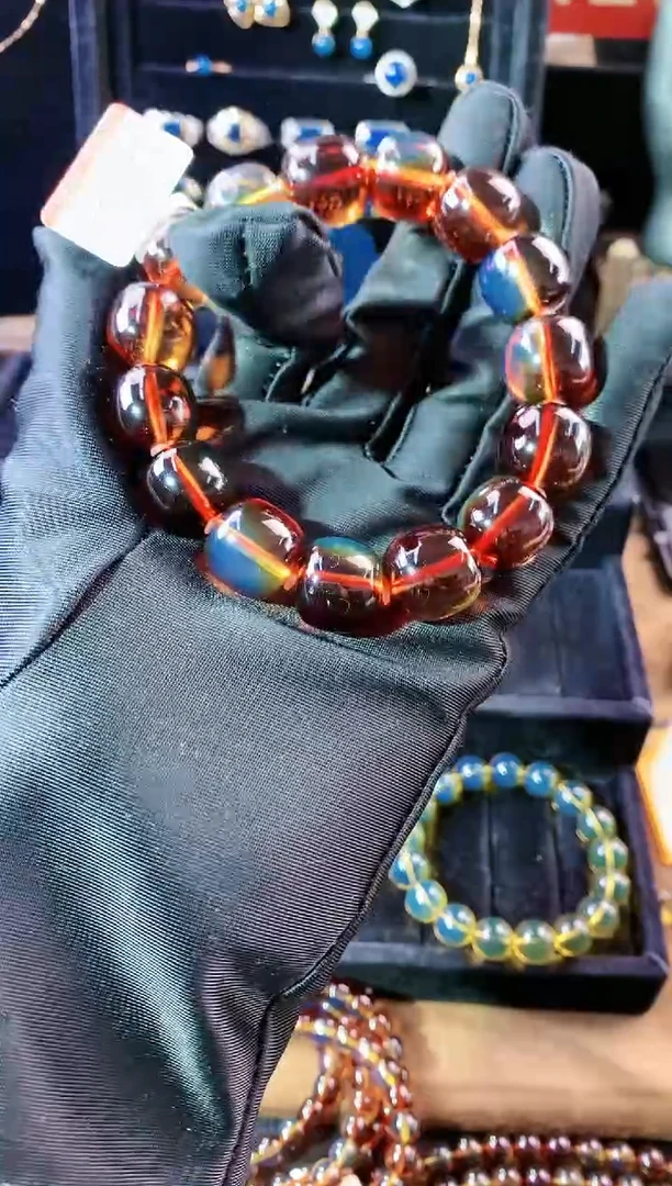 【闪购商品】琥珀珠宝奇石未镶嵌15mm+红蓝老型手串