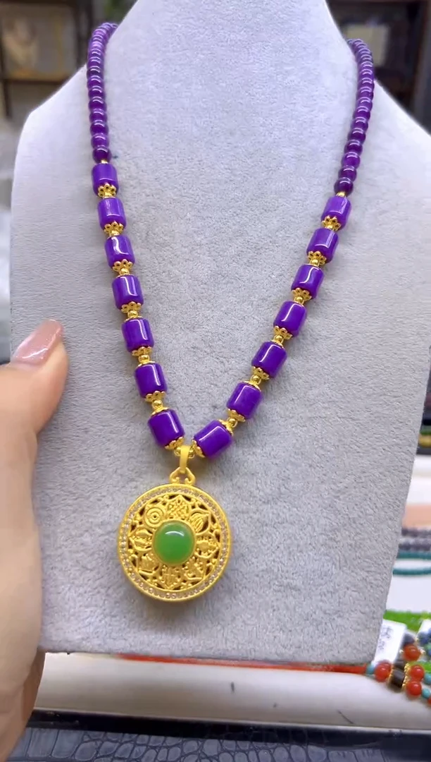 银S925镀金镶嵌苏纪石（舒俱来）毛衣链DIY款M724