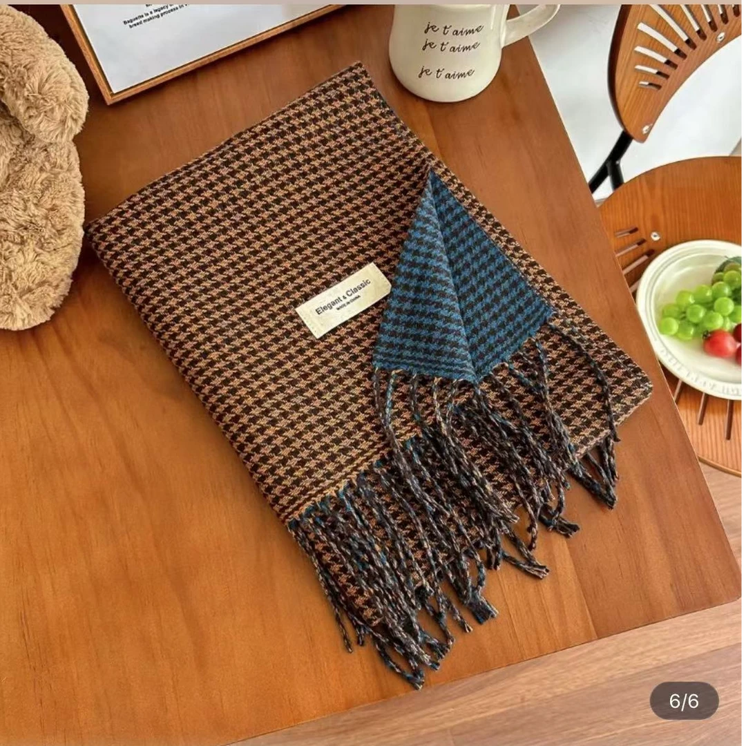 Z61【棕色】70*180羊绒真丝复古方巾气质百搭时尚围巾披肩丝巾