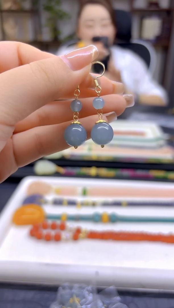 翡翠14K金镶嵌耳饰DIY款E779