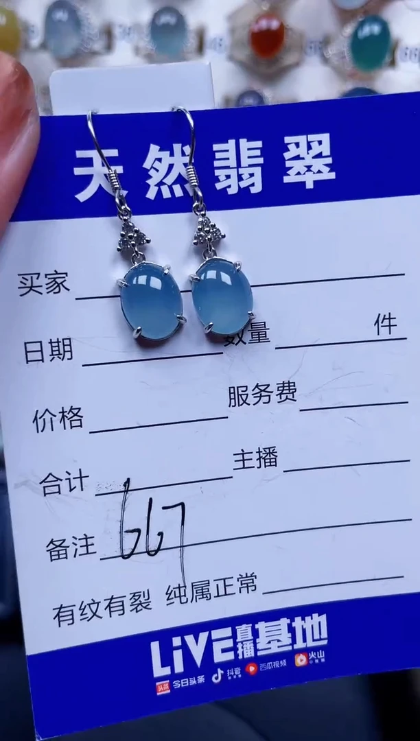 银S925镶嵌翡翠耳饰667