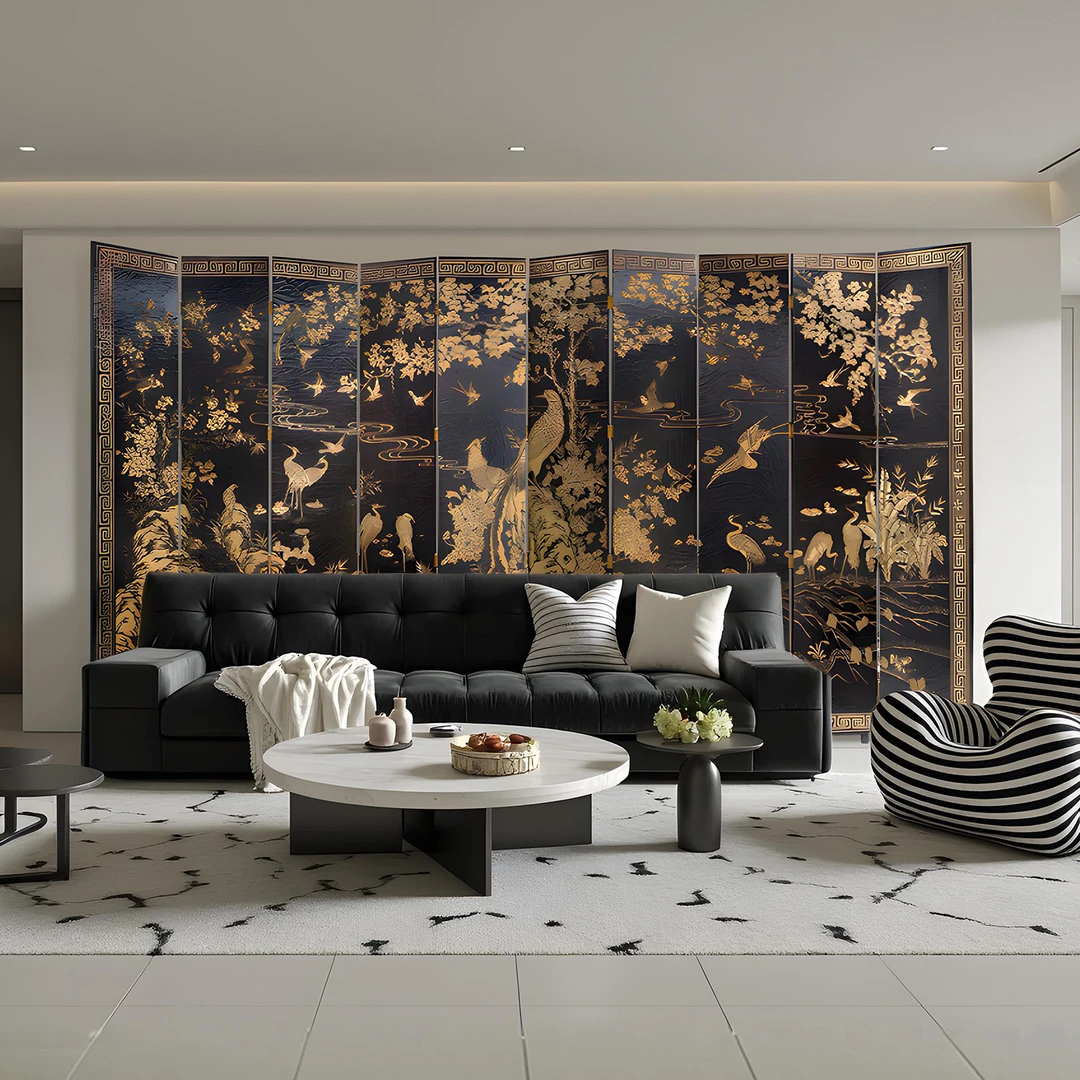 【本尼家】新中式古典实木屏风《百鸟朝凤》隔断折屏家用装饰屏风