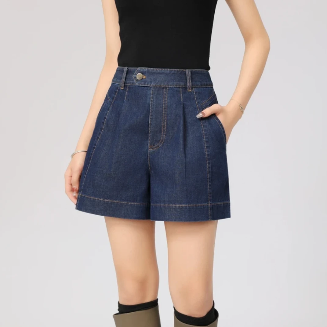 AMASS/阿玛施新款时尚直筒裤休闲复古百搭高腰显瘦牛仔短裤510003