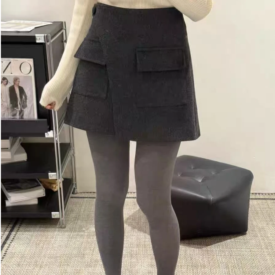 欧洲站2025秋冬新款欧货甜美小女人木耳花边A字半裙毛呢短裙女韩