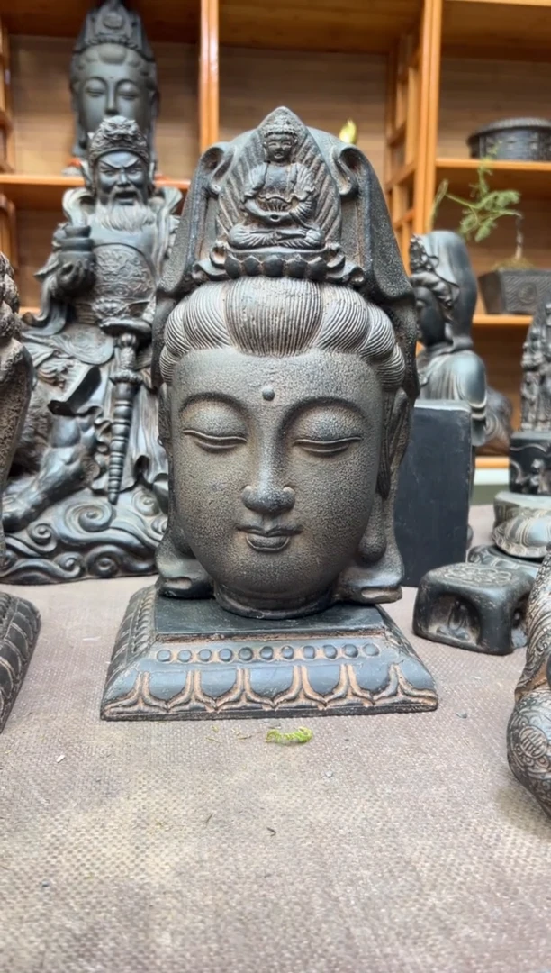 陶土观音佛首+莲花底座