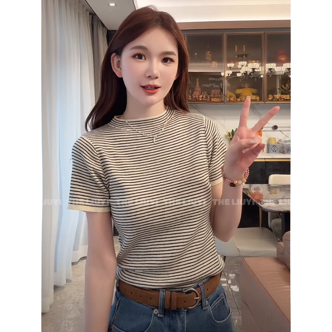 【LIUYI】羊毛细针织显瘦短袖毛衣58022