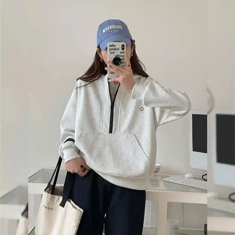 (衣兮多巴胺半拉链卫衣)6038春秋新款韩版减龄长袖连帽运动卫衣W