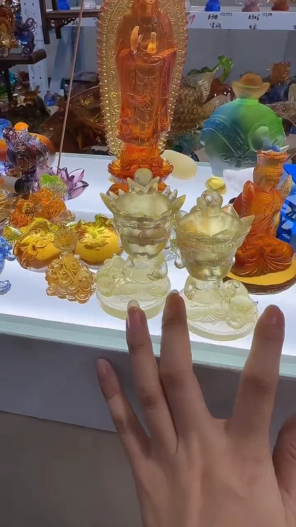 手工艺品琉璃普贤文殊一对
